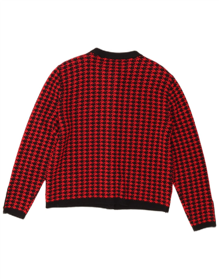 ST MICHAEL Womens Cardigan Sweater UK 12 Medium  Red Houndstooth Acrylic