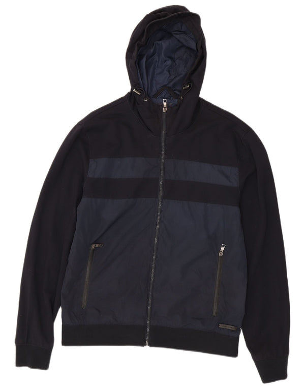 Zara Ανδρικό μπουφάν με κουκούλα UK 42 XL Navy Blue Colorblock Πολυεστέρας