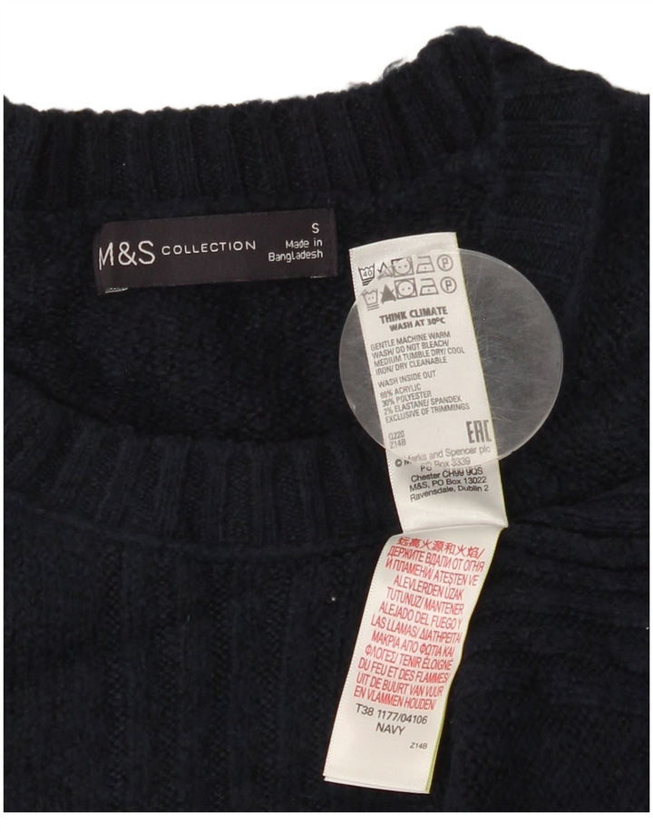 MARKS & SPENCER Womens Crew Neck Jumper Sweater UK 10 Small Navy Blue