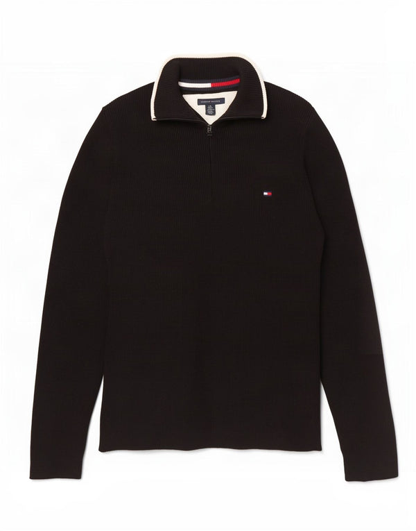 Tommy Hilfiger γυναικείο πουλόβερ με φερμουάρ UK 14 μεγάλο μαύρο βαμβακερό