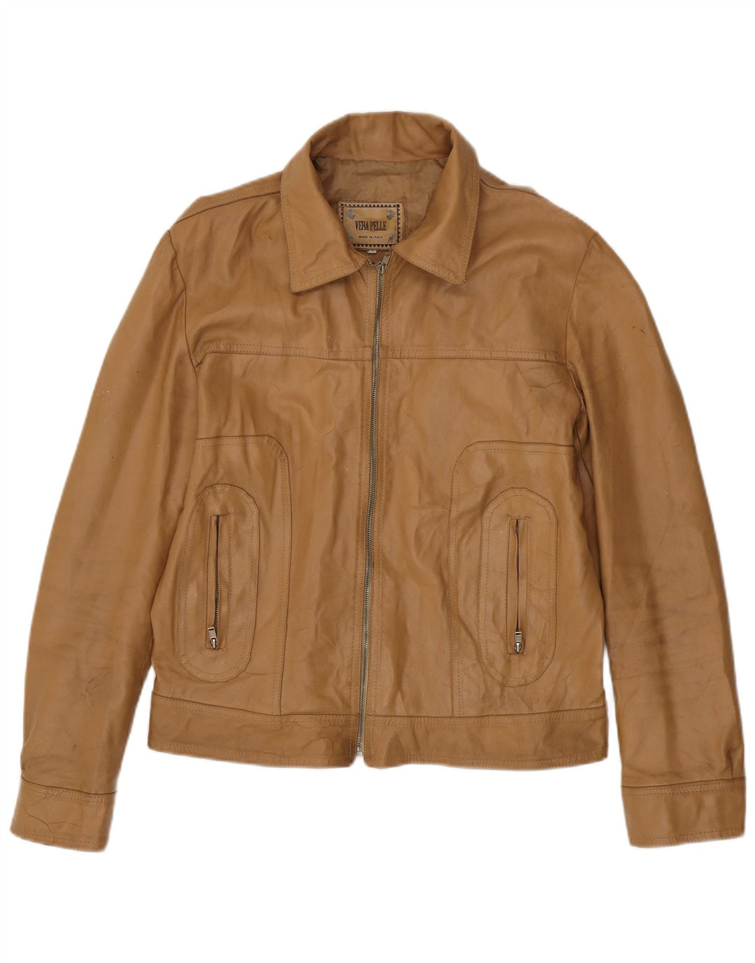 Vintage Γυναικείο Δερμάτινο Μπουφάν UK 18 XL Μπεζ Δερμάτινο
