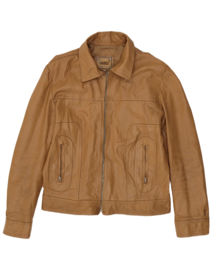 Vintage Γυναικείο Δερμάτινο Μπουφάν UK 18 XL Μπεζ Δερμάτινο