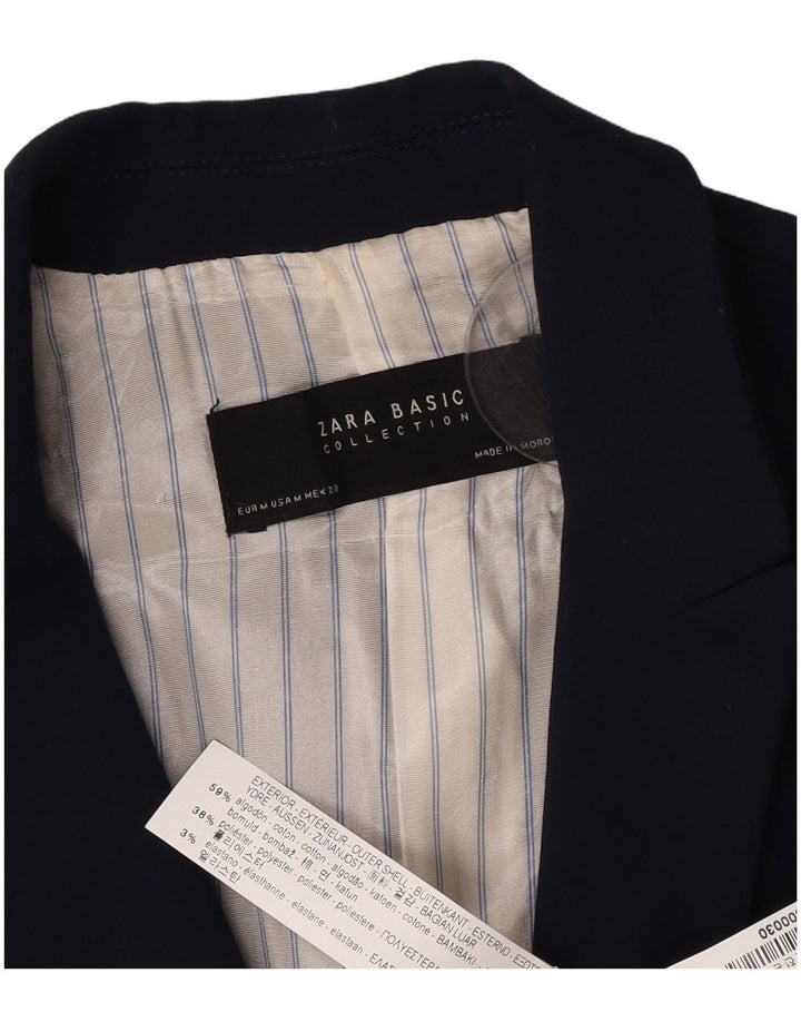 Zara Γυναικείο σακάκι 1 κουμπιού σακάκι UK 12 μεσαίου μπλε βαμβακερό