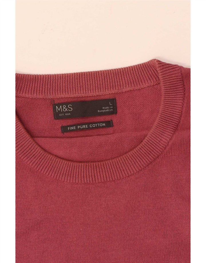 Marks & Spencer Ανδρικό πουλόβερ με λαιμόκοψη, μεγάλο κόκκινο βαμβακερό