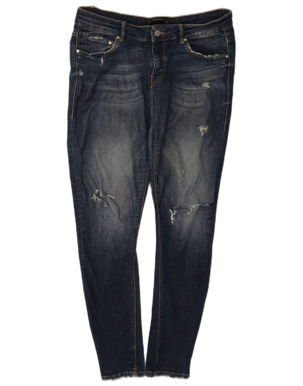 Zara Womens Trafaluc Distressed Skinny Jeans EU 42 Large W32 L28 Navy Blue