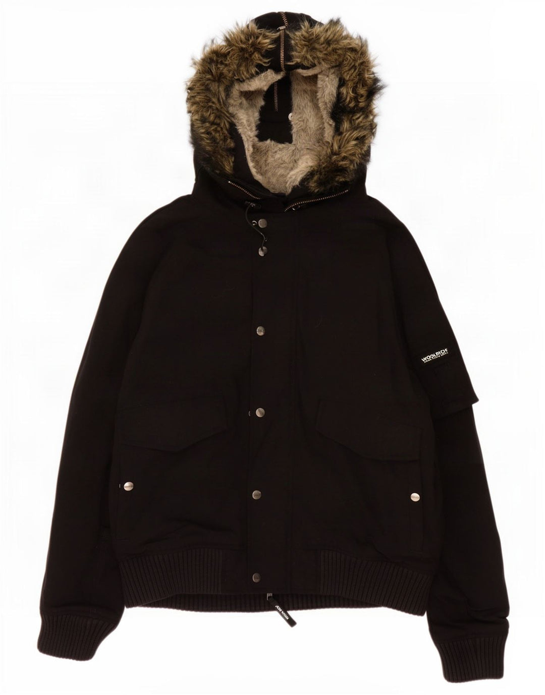 Woolrich Boys Hooded Bomber Jacket 13-14 Years XL Μαύρο