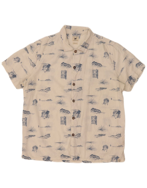 Lee Mens Abstract Pattern Πουκάμισο κανονικής εφαρμογής, μεγάλο λευκό βαμβακερό