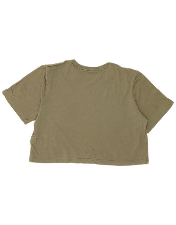 Adidas Γυναικείο T-Shirt Crop Graphic Top UK 12/14 Medium Khaki Cotton
