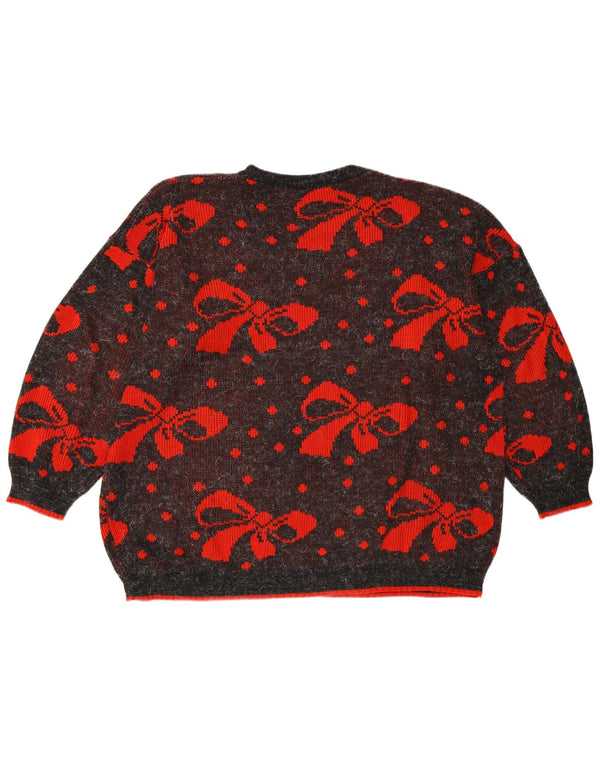 VINTAGE Γυναικείο πουλόβερ με λαιμόκοψη μεγάλου μεγέθους UK 22 3XL γκρι πουά