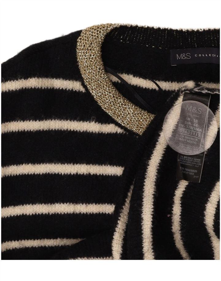 MARKS & SPENCER Γυναικείο πουλόβερ με λαιμόκοψη UK 16 μεγάλο μαύρο ριγέ