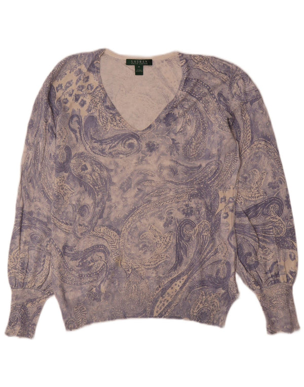 Ralph Lauren γυναικείο πουλόβερ με λαιμόκοψη σε V UK 12 Medium Blue Paisley Silk