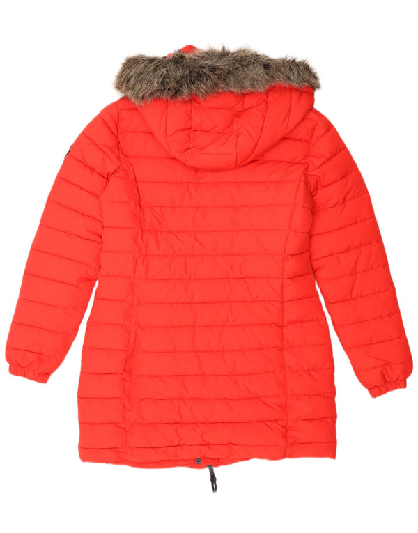Superdry γυναικείο παλτό με κουκούλα με επένδυση UK 12 μεσαίο κόκκινο πολυεστέρας