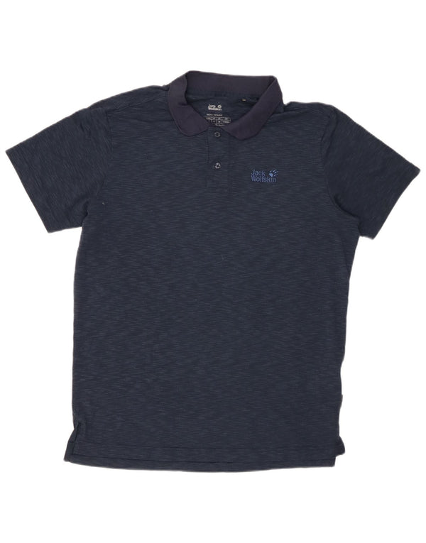 JACK WOLFSKIN Mens Polo Shirt UK 38 Small Navy Blue Flecked Polyester