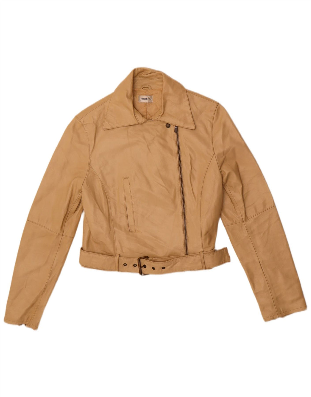 MOTIVI Γυναικείο Biker Δερμάτινο Μπουφάν UK 8 Small Beige Leather