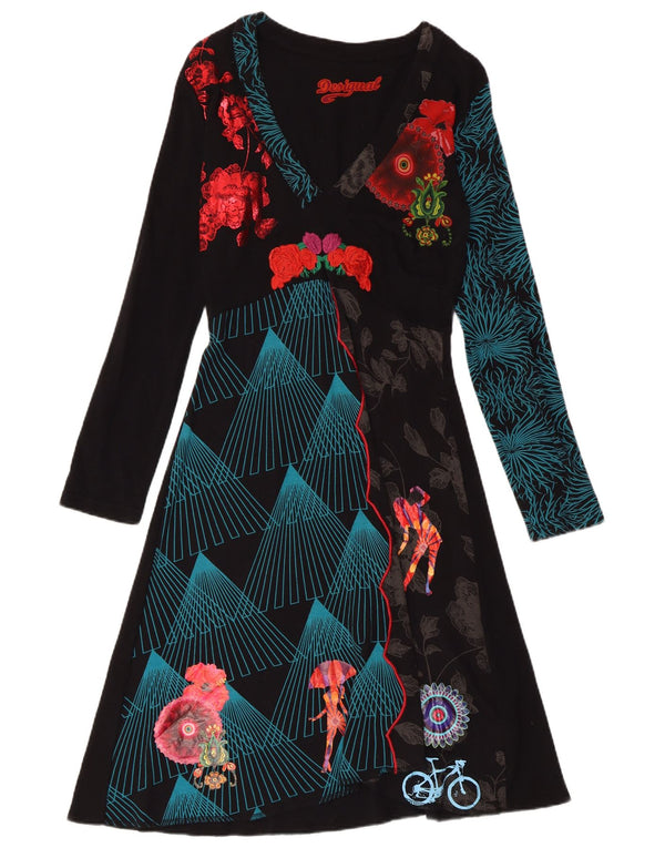 DESIGUAL Γυναικείο μακρυμάνικο φόρεμα A-Line UK 18 XL μαύρο φλοράλ