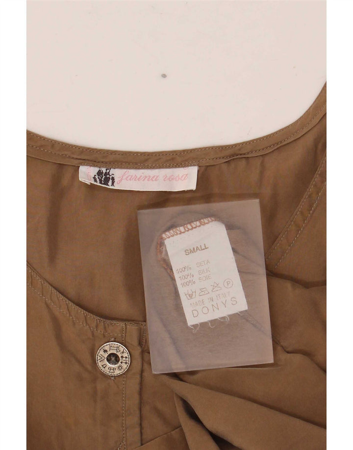 Vintage γυναικεία αμάνικη μπλούζα τοπ UK 10 Small Brown Silk