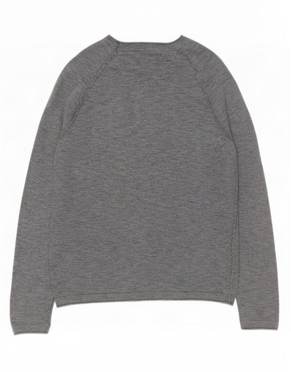 Jack & Jones Mens Boat Neck Jumper Sweater Large Grey Flecked Cotton