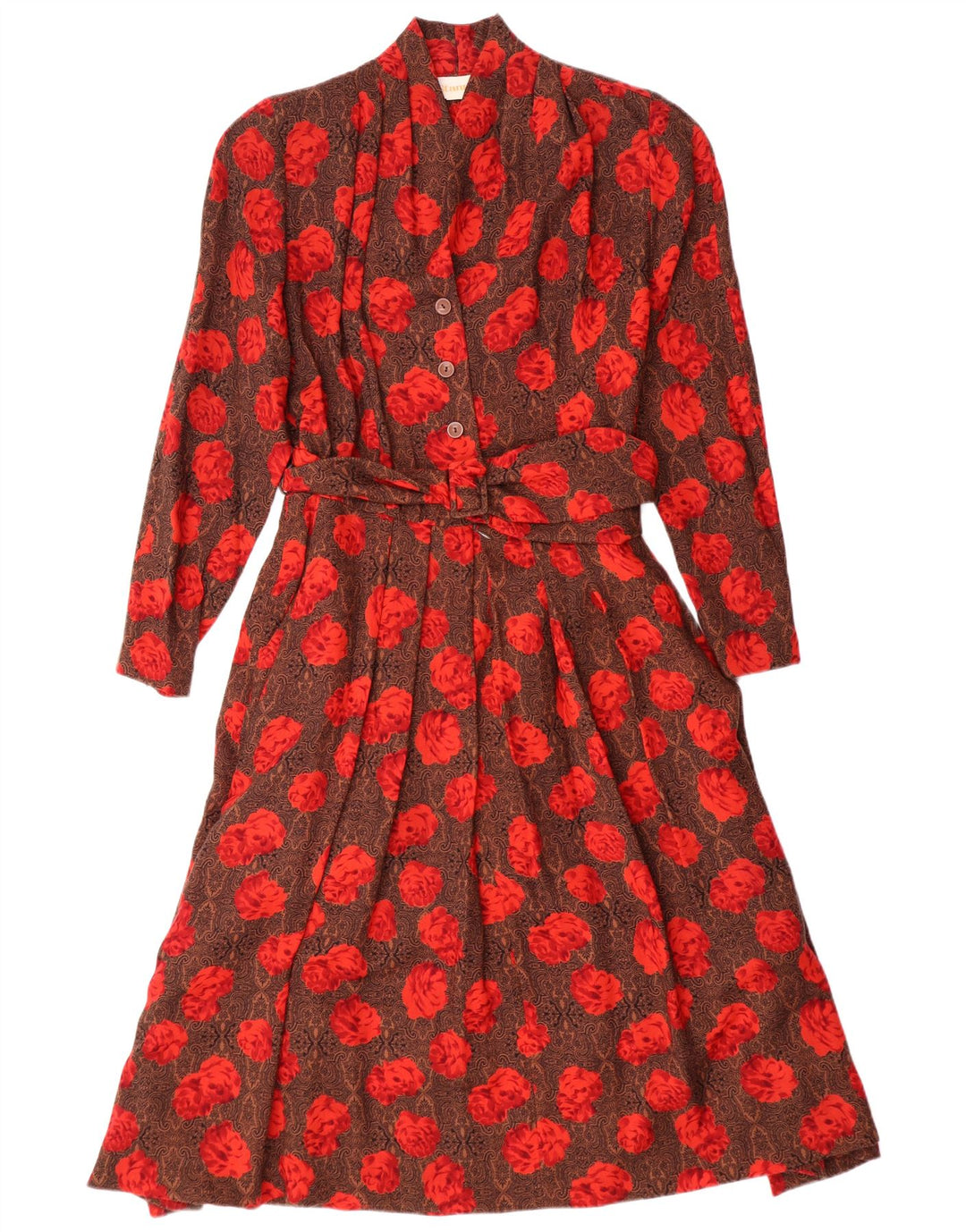 STANNER Γυναικείο μακρυμάνικο φόρεμα σε γραμμή Α IT 42 Μεσαίο καφέ φλοράλ μαλλί