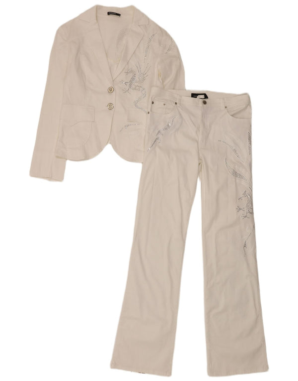 ROCCOBAROCCO Womens 2 Button 2 Piece Set UK 14 Medium W32 L34 White