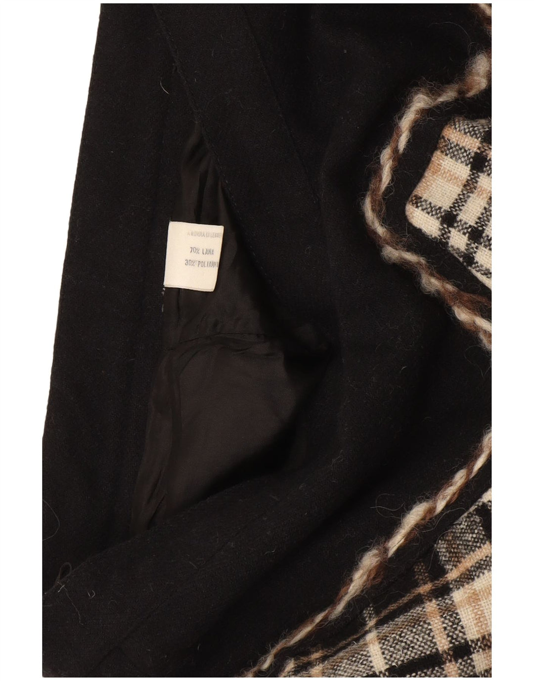 Vintage γυναικεία φούστα σε γραμμή Α W28 Μεσαίο μαύρο καρέ μαλλί