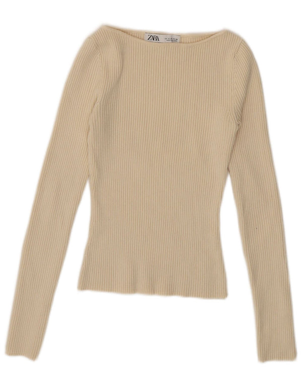 Zara Γυναικείο Crop Top Μακρυμάνικο UK 8 Small Beige