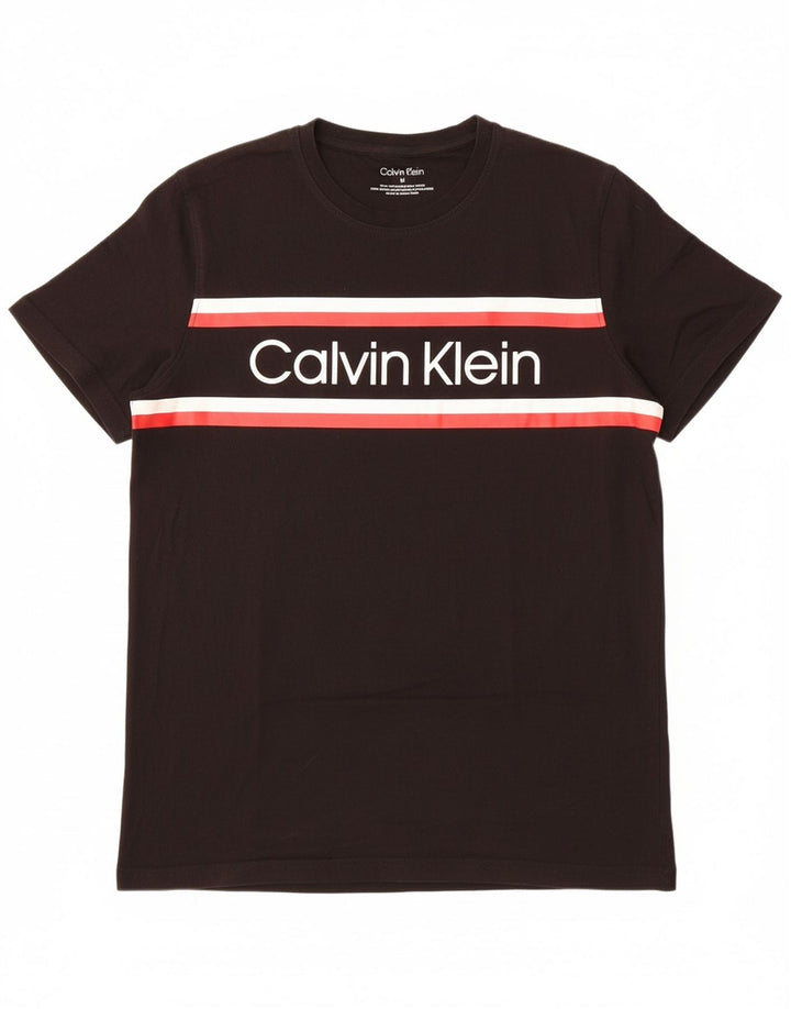 CALVIN KLEIN Mens Graphic T-Shirt Top Medium Black Cotton