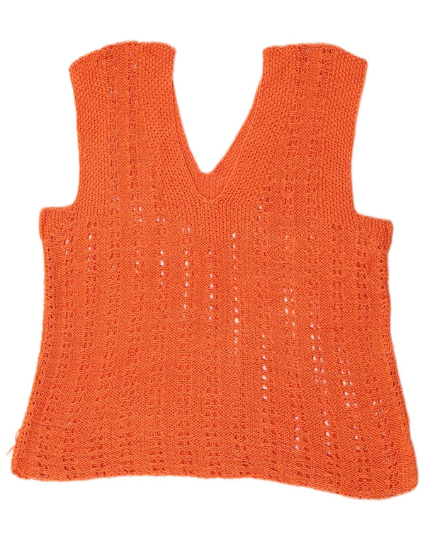 Vintage γυναικείο Crop Crochet Vest Tank Top UK 14 Medium Orange