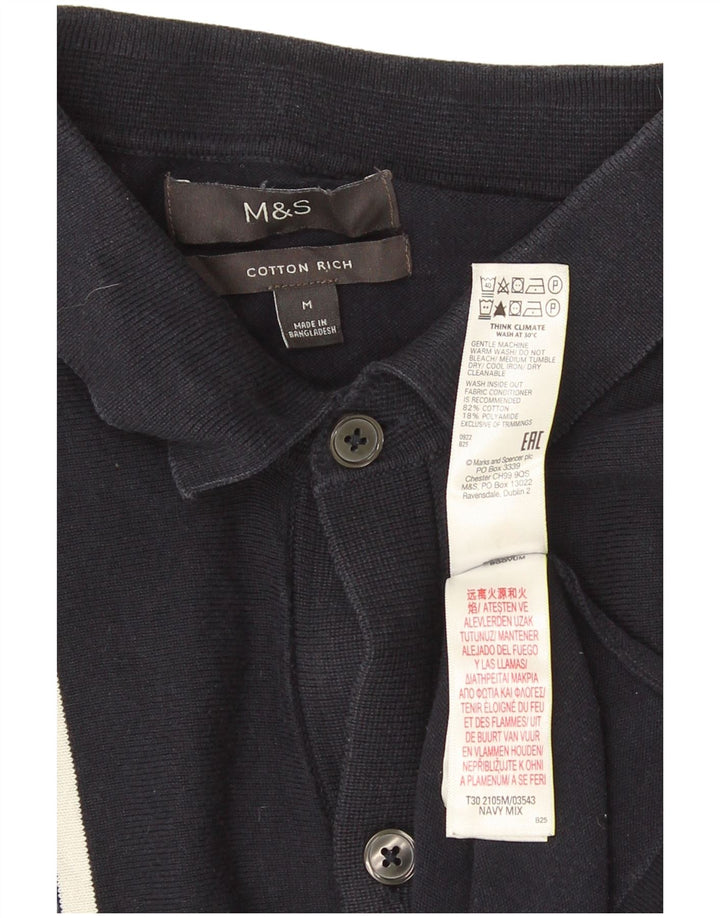 Ανδρικό πουλόβερ ζακέτα Marks & Spencer Βαμβακερό με μεσαίο Navy μπλε ριγέ