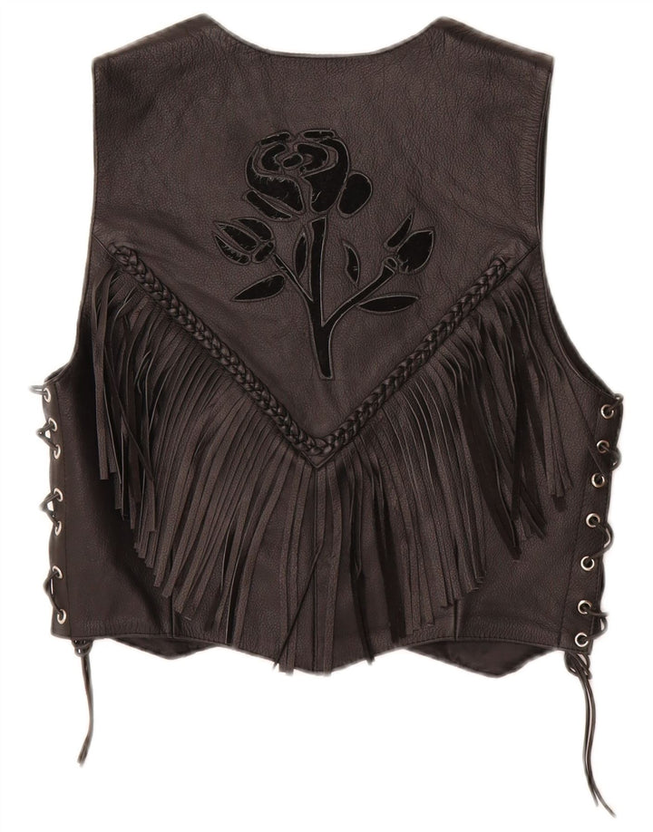 HELD Γυναικείο Γιλέκο Μοτοσικλέτας Crop UK 12 Medium Black Floral Leather