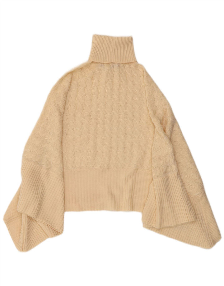 MAX MARA Γυναικεία ρολό λαιμόκοψη Poncho Jumper UK 10 Μικρό μπεζ παρθένο μαλλί