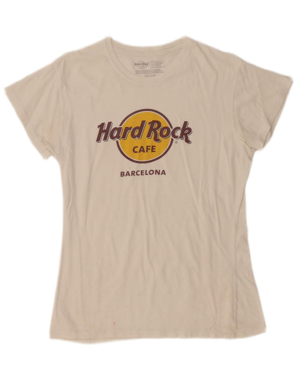 Hard Rock Cafe Womens Barcelona Graphic T-Shirt Top UK 14 Large Off White