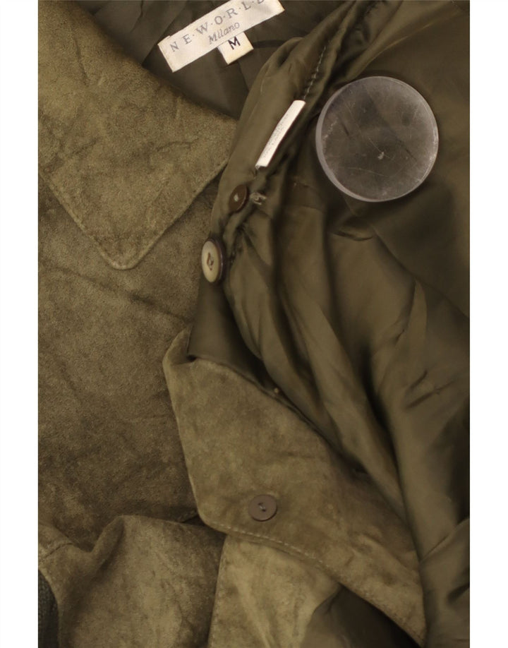 Vintage γυναικείο πλεκτό σουέντ μπουφάν UK 14 Μεσαίο πράσινο δέρμα