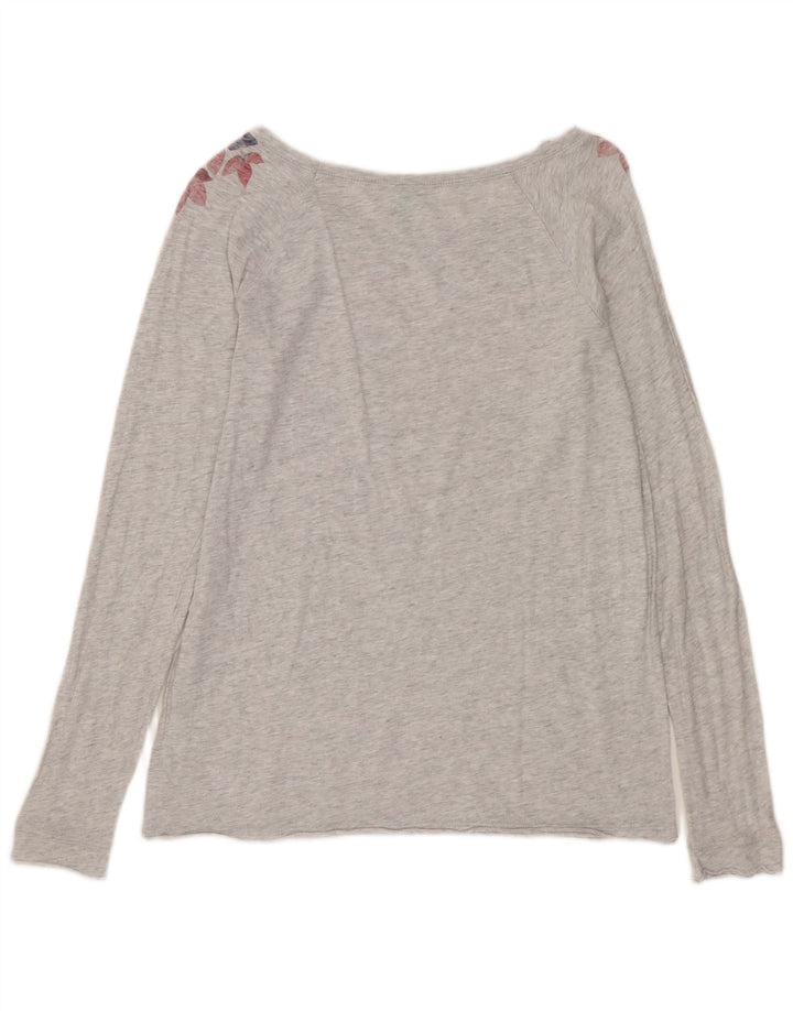 Benetton Γυναικείο τοπ μακρυμάνικο UK 12 μεσαίο γκρι λουλουδάτο βαμβάκι