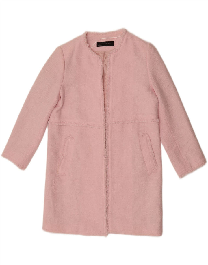 Zara Γυναικείο Ανοιχτό Παλτό UK 10 Small Pink Cotton