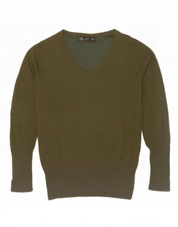 Zara Γυναικείο πουλόβερ με λαιμόκοψη UK 14 Large Khaki Rayon