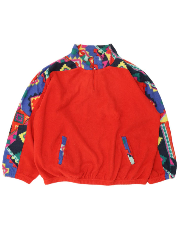 Vintage γυναικείο φερμουάρ φλις λαιμόκοψη UK 18 XL κόκκινο γεωμετρικό πολυεστέρα