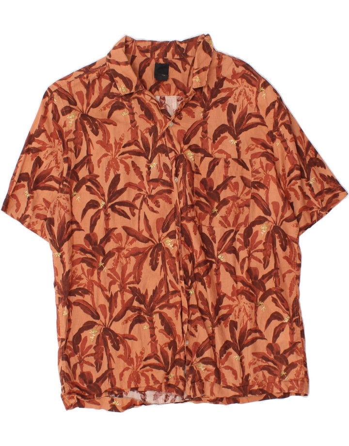 H&M Mens Abstract Pattern Short Sleeve Shirt Medium Brown Cotton Vintage H&M and Second-Hand H&M from Messina Hembry 