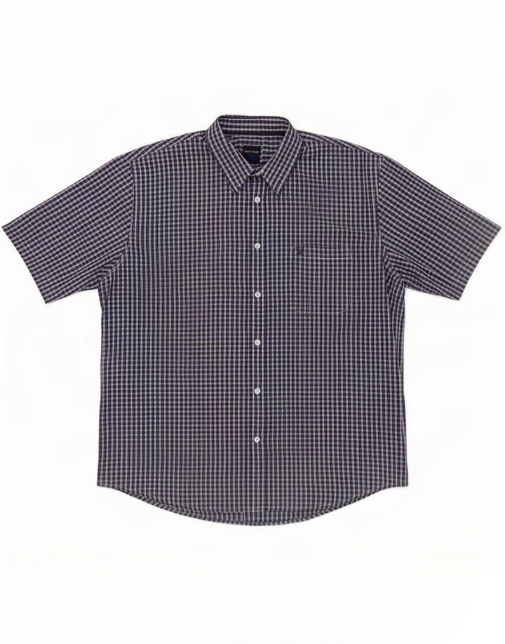 Ανδρικό κοντομάνικο πουκάμισο James Pringle XL Navy Blue Check Polyester