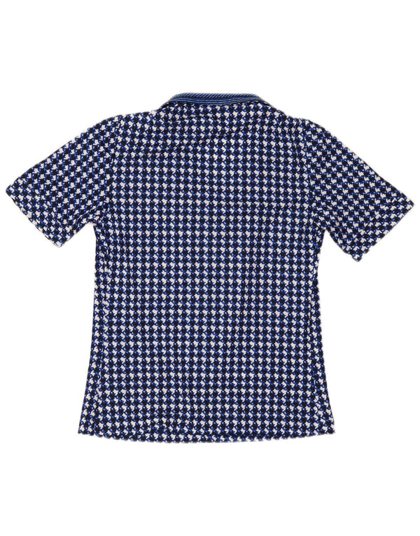 Vintage γυναικεία μπλούζα τοπ UK 10 Small Navy Blue Houndstooth