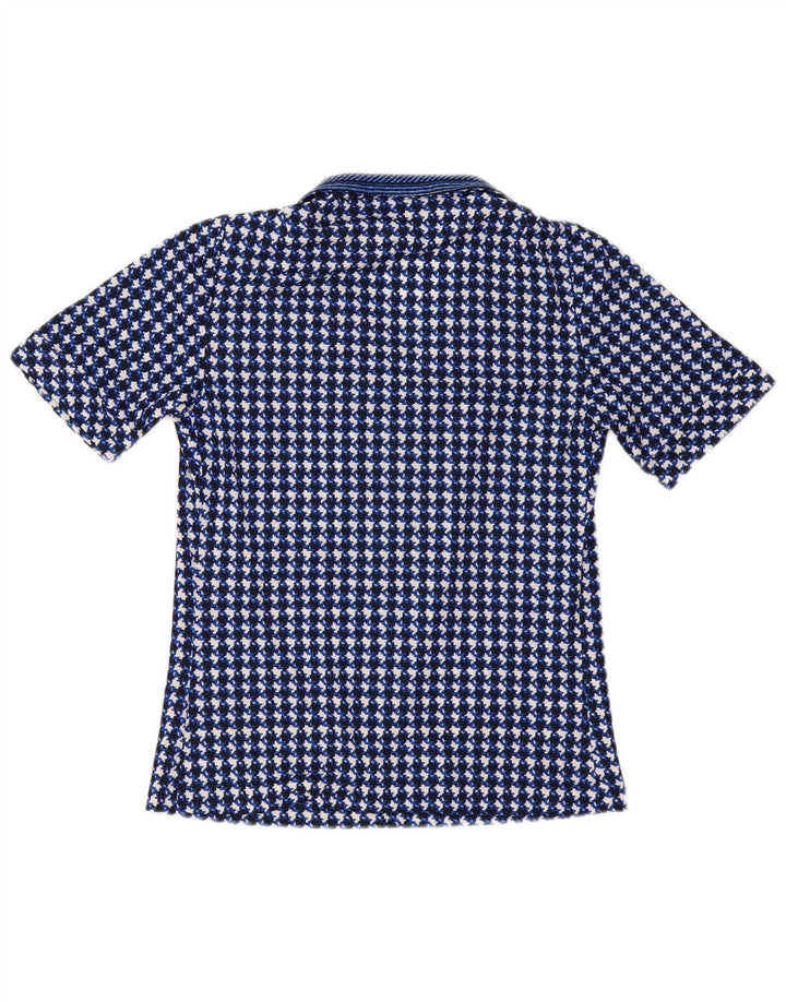 Vintage γυναικεία μπλούζα τοπ UK 10 Small Navy Blue Houndstooth