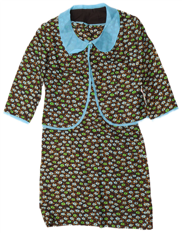 VINTAGE Γυναικείο μανίκι 2 τεμαχίων UK 14 μεσαίο μαύρο φλοράλ