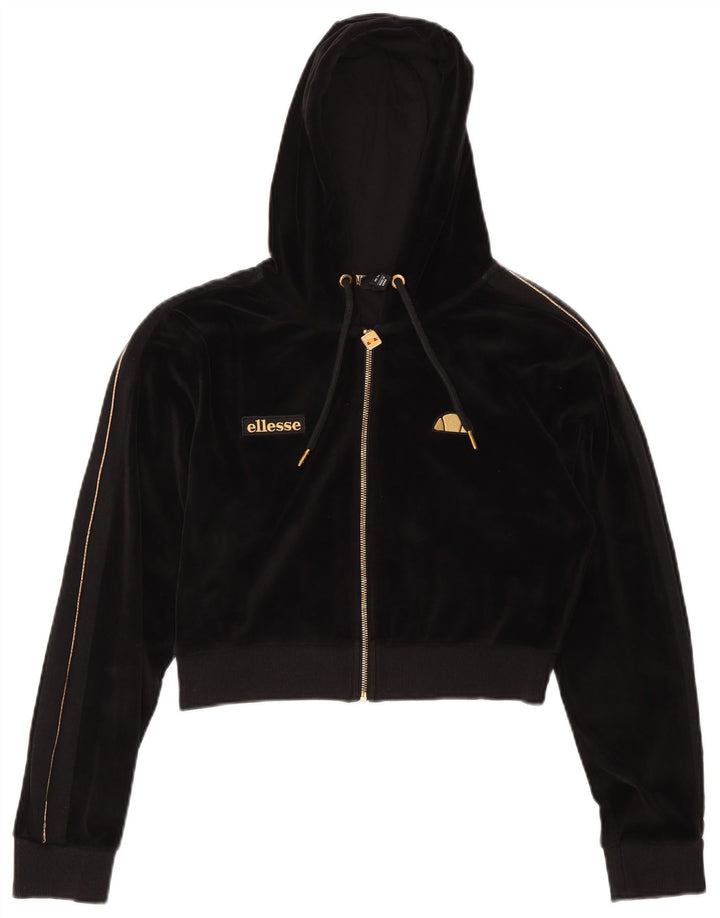 Ellesse Γυναικείο πουλόβερ με κουκούλα με φερμουάρ βελούδο UK 14 μεγάλο μαύρο πολυεστέρα