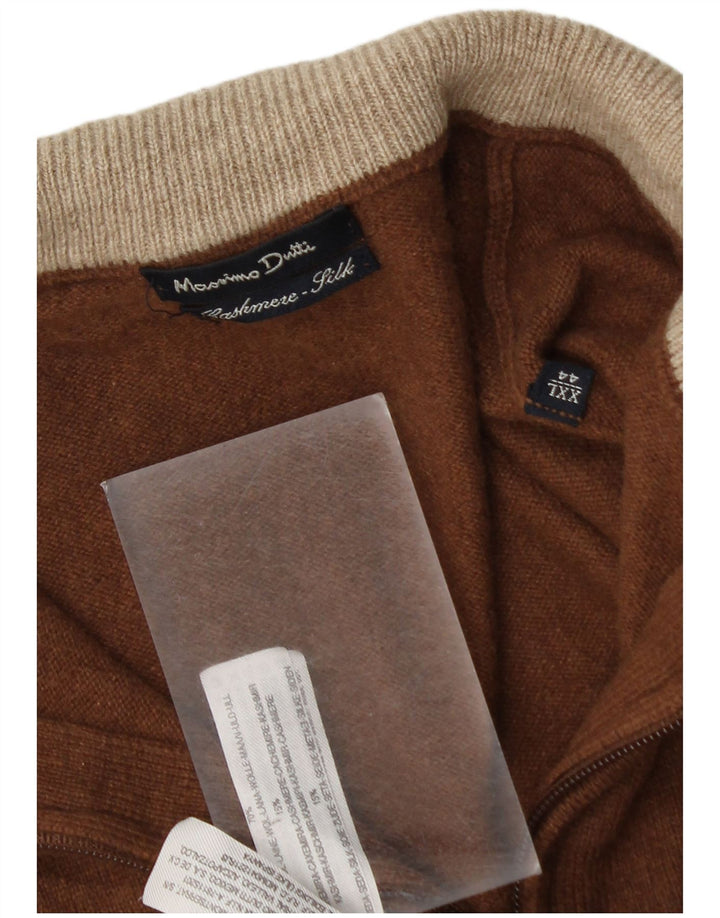 Ανδρικό πουλόβερ με φερμουάρ Massimo Dutti 2XL καφέ μαλλί