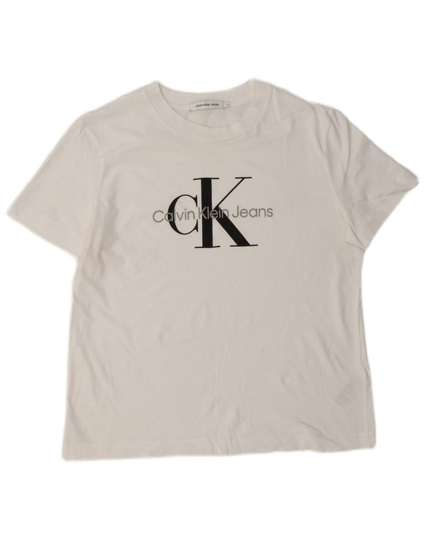 Γυναικείο γραφικό μπλουζάκι Calvin Klein Jeans Top UK 18 XL λευκό βαμβακερό