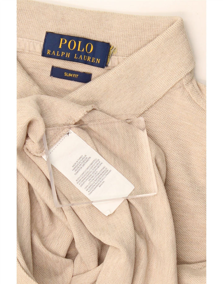 POLO RALPH LAUREN Ανδρικό μπλουζάκι πόλο με λεπτή εφαρμογή Μικρό μπεζ βαμβακερό
