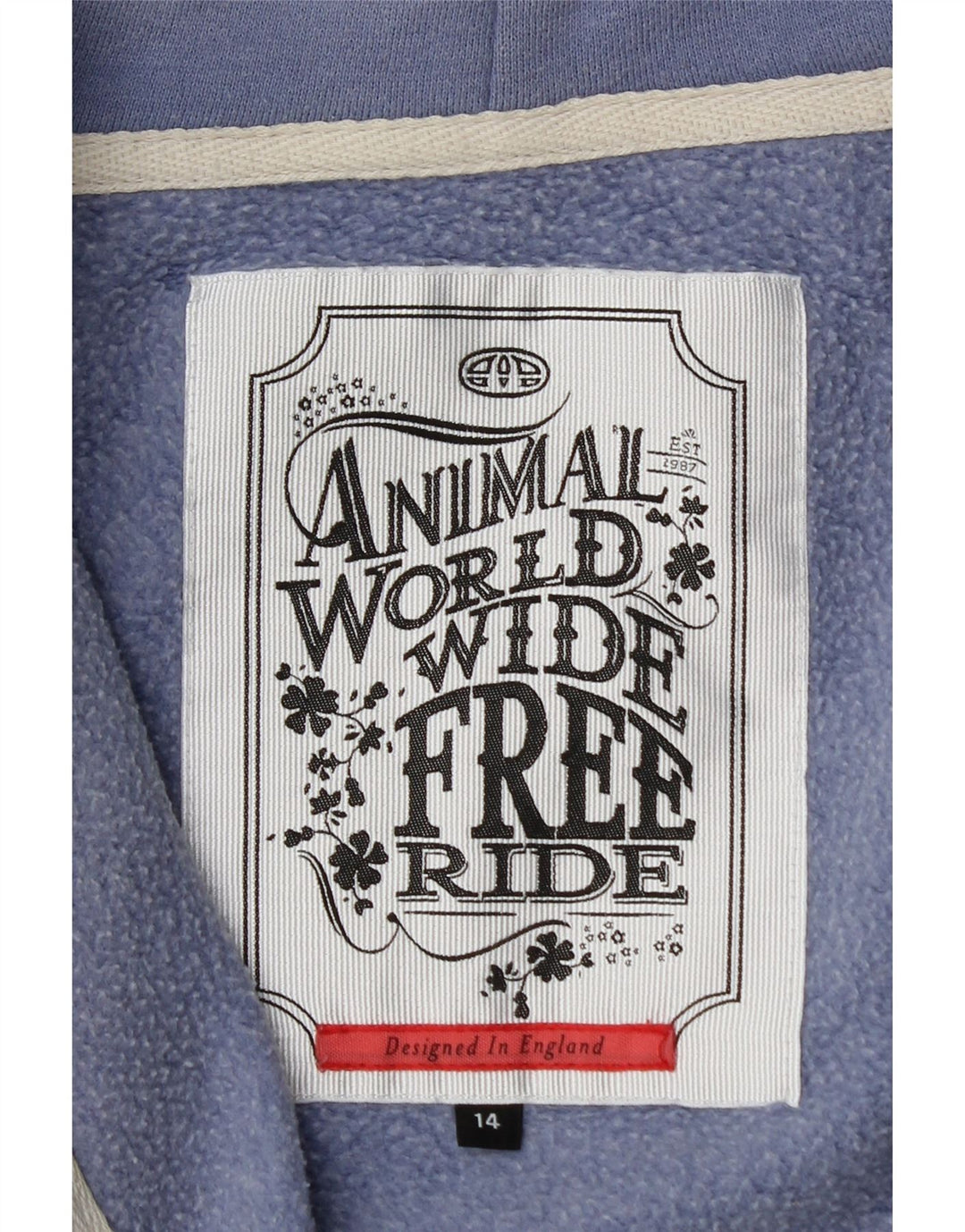 Γυναικείο πουλόβερ Animal με φερμουάρ με κουκούλα UK 14 μεγάλο μπλε πολυεστέρα