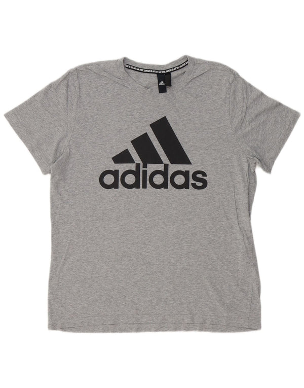 Ανδρικό γραφικό μπλουζάκι ADIDAS Top μεγάλο γκρι βαμβακερό
