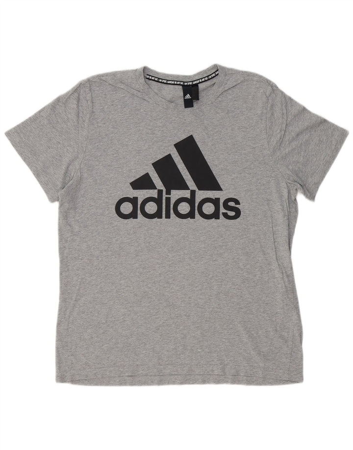 Ανδρικό γραφικό μπλουζάκι ADIDAS Top μεγάλο γκρι βαμβακερό