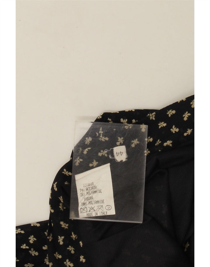 VINTAGE Γυναικεία Ψηλόμεση Α-γραμμή Φούστα IT 44 Medium W26 Navy Blue Floral