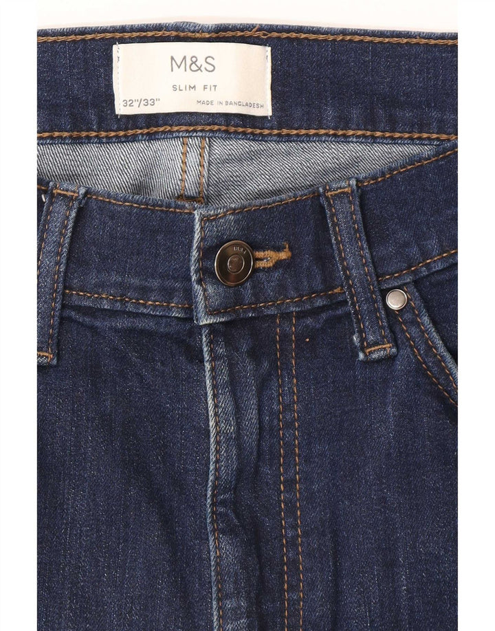 Marks & Spencer Ανδρικό Slim Jeans W32 L33 Navy Blue Cotton
